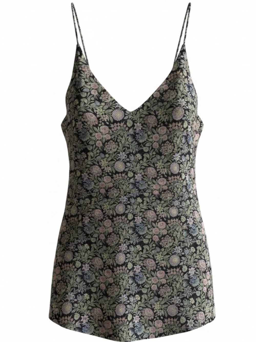 LOFT Black Floral V-Neck Satin Cami with Pastel Blooms